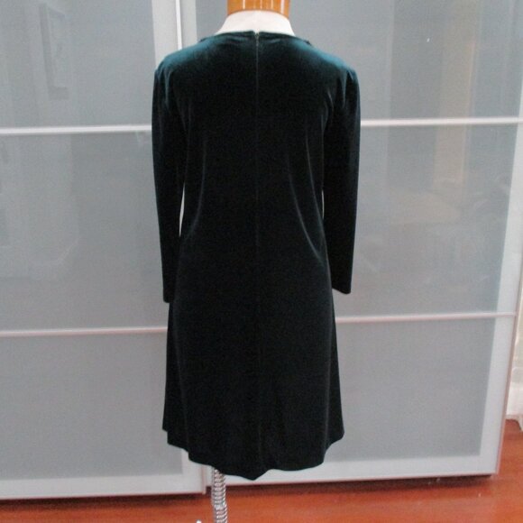 Vintage Betsey Johnson Hunter Green Peter Pan Collar Velvet Shift Dress - Picture 3 of 5